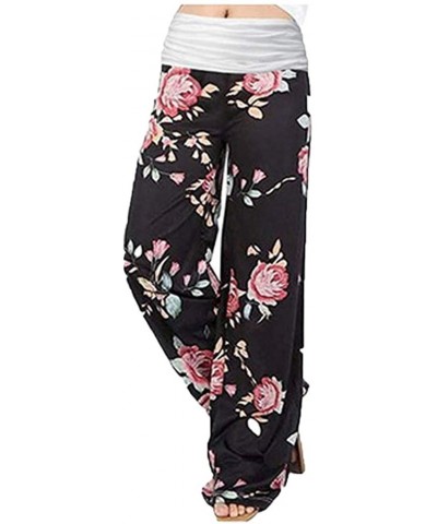 Women's Plus Size Casual Comfy Pajama Pants Floral Print Drawstring Palazzo Wide Leg Lounge Pants - B - White - CP19DIMUIC7 $...