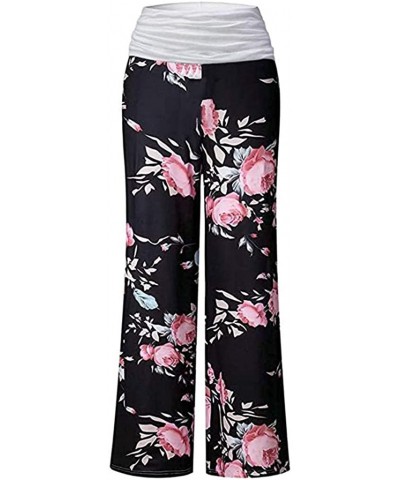 Women's Plus Size Casual Comfy Pajama Pants Floral Print Drawstring Palazzo Wide Leg Lounge Pants - B - White - CP19DIMUIC7 $...