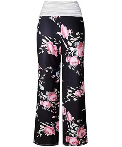 Women's Plus Size Casual Comfy Pajama Pants Floral Print Drawstring Palazzo Wide Leg Lounge Pants - B - White - CP19DIMUIC7 $...