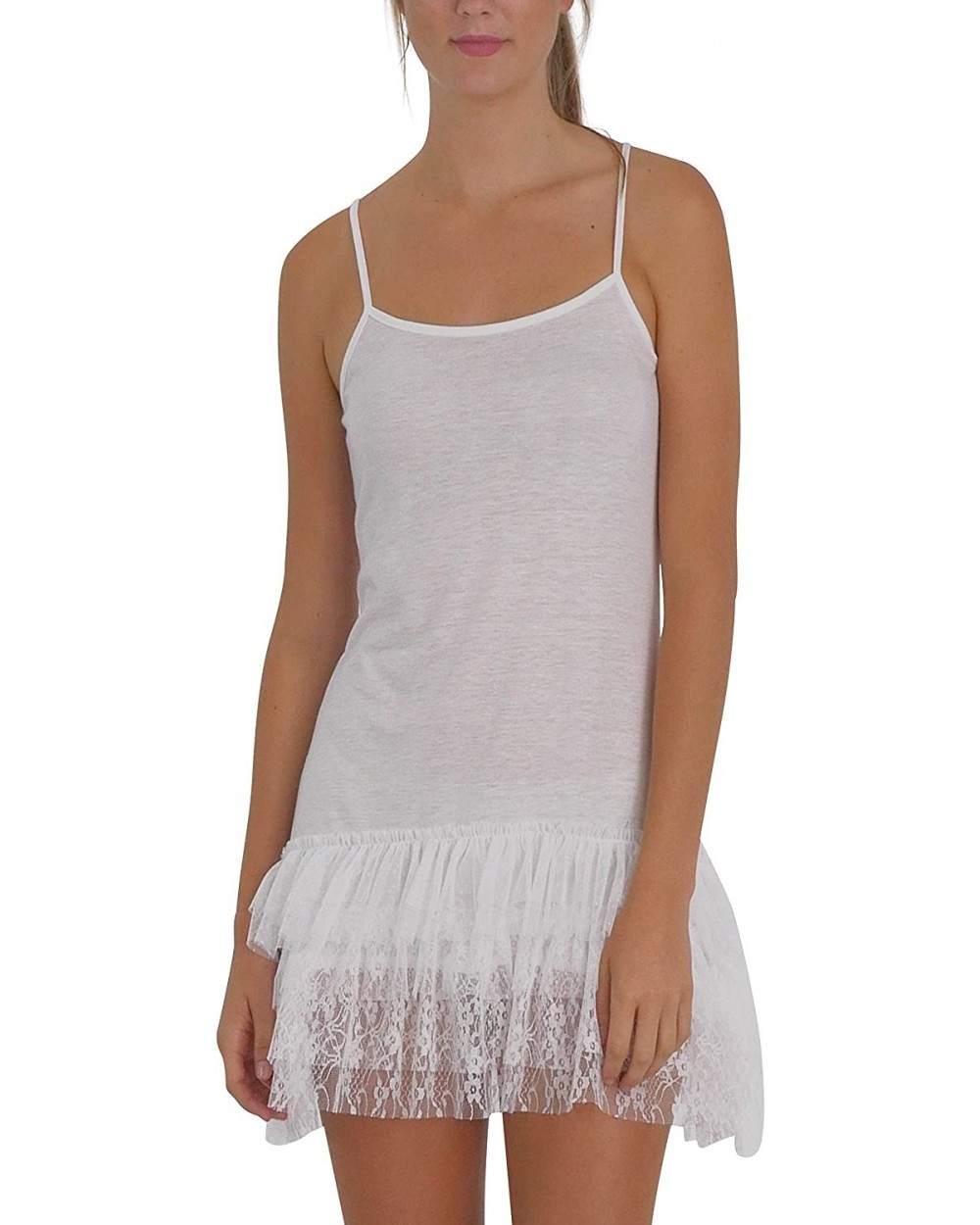 Women High Low Knit Lace Ruffle Full Slip Top Mini Dress Extender - White - C2186SNR2H9 $32.65 Slips