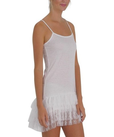 Women High Low Knit Lace Ruffle Full Slip Top Mini Dress Extender - White - C2186SNR2H9 $32.65 Slips