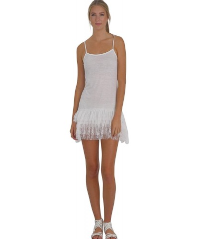 Women High Low Knit Lace Ruffle Full Slip Top Mini Dress Extender - White - C2186SNR2H9 $32.65 Slips