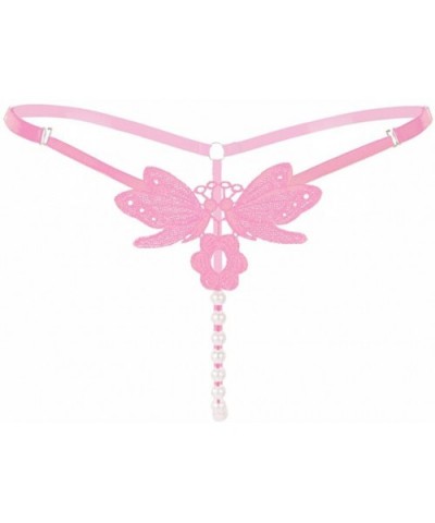 Women Sexy Underwear- Butterfly Pearls Thongs Underpants High Elasticity Panty G-String Adjuestable - Pink - CE1800HS2EH $13....