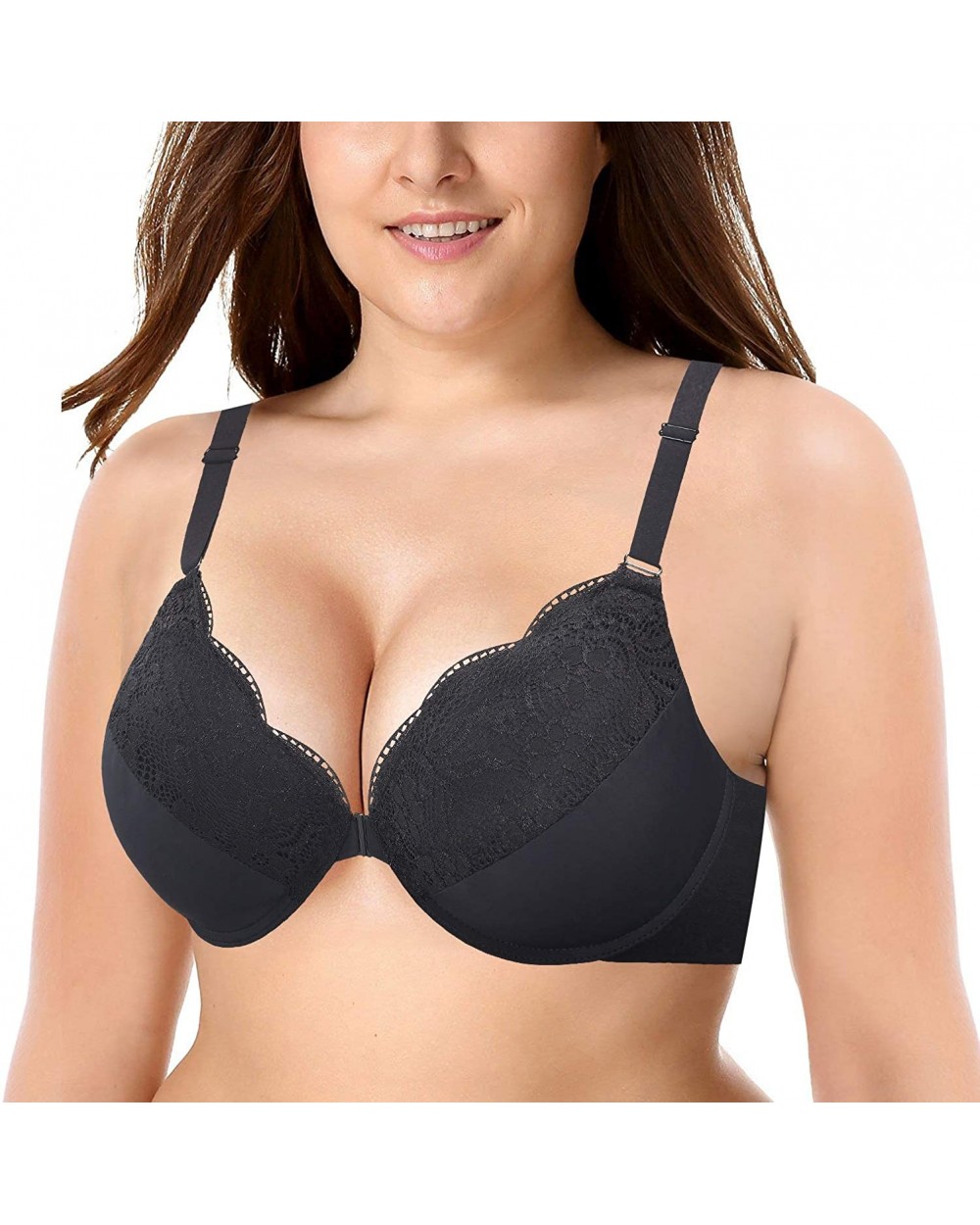 Women's Plus Size Front Closure Bra Support Underwire Full Coverage Everyday Bra for 38D-46DDD Cup - Black+ - CO196MC2T8N $23...