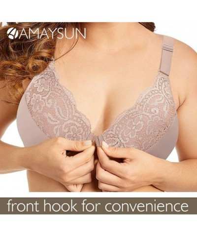 Women's Plus Size Front Closure Bra Support Underwire Full Coverage Everyday Bra for 38D-46DDD Cup - Black+ - CO196MC2T8N $23...