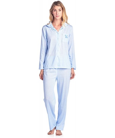 Women's Sleepwear Long Sleeve Floral Pajama Set - Pinstripe Blue - C41883TQOU5 $37.26 Sets