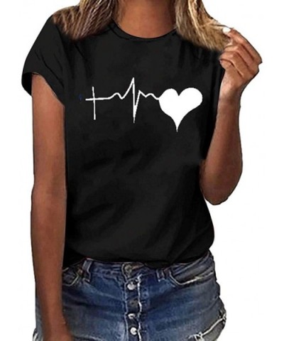 Love T-Shirt for Women Summer Print Short SleeveTunic Blouse Top - Short Sleeve-black - CM18U8X6GLK $32.44 Thermal Underwear