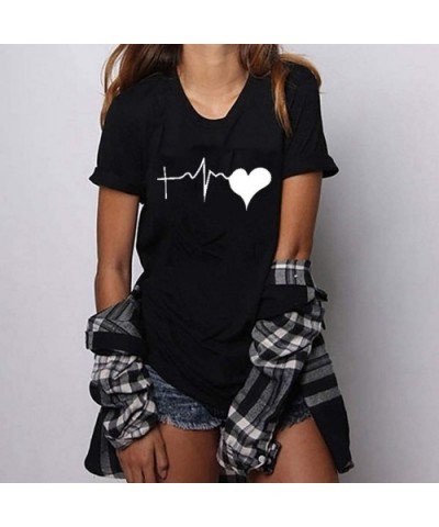 Love T-Shirt for Women Summer Print Short SleeveTunic Blouse Top - Short Sleeve-black - CM18U8X6GLK $32.44 Thermal Underwear