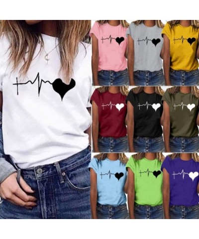 Love T-Shirt for Women Summer Print Short SleeveTunic Blouse Top - Short Sleeve-black - CM18U8X6GLK $32.44 Thermal Underwear