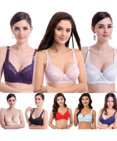 Women Sexy Push Up Deep V Ultrathin Underwire Padded Lace Brassiere Bra - Khaki - C518UD8CIY5 $11.90 Slips