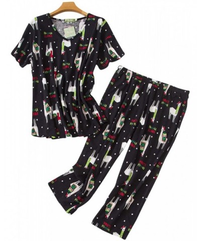 Women Pajama Set Sleepwear Tops with Capri Pants Casual and Fun Prints Ladies Pajama Sets Nightwear Black Alpaca - CE197D2XC7...