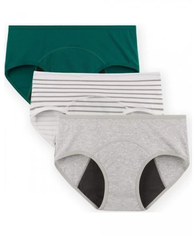 Womens Cotton Period Panties Heavy Flow Menstrual Underwear 3 Pack - Green&stripe&gray - CV194EQ8MNA $34.84 Panties