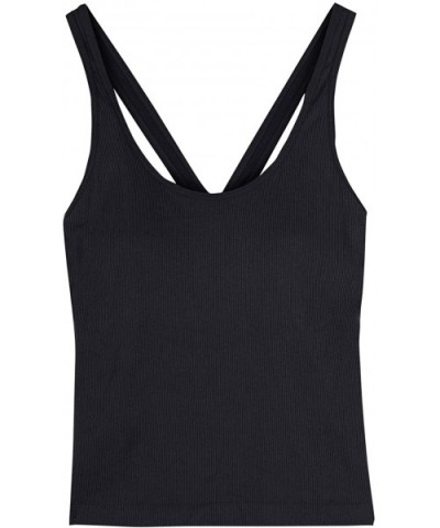 Women's Casual Ribbed Tank Tops Slim Fit-Crop Camisole with Built-in Shelf Bra - Black - CV199X9WT6I $28.43 Camisoles & Tanks