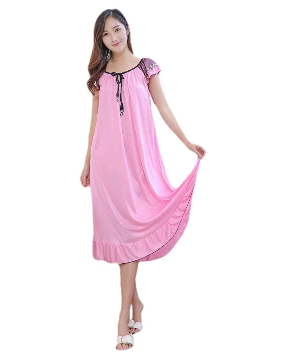 Women Silky Soft Sexy Summer Lightweight Long Charmeuse Sleeping Dress - 2 - CK199SOIZSE $27.00 Nightgowns & Sleepshirts