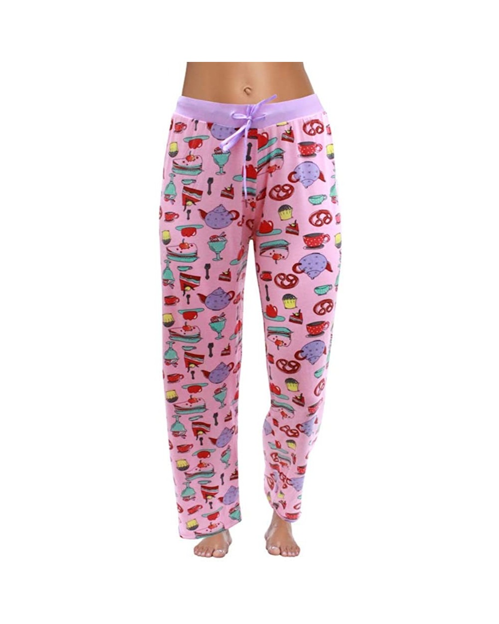 Women's Fun Pattern Comfy Casual Pajama Pants with Draw Strings - Lavender - Deserts & Tea Time - CT1965ONGGD $26.20 Bottoms