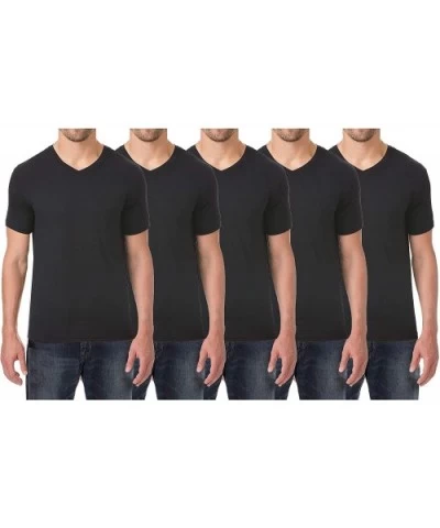 Men's Short Sleeve V-Neck Cotton Stretch Tees - Black - Black - Black - Black - Black - CV18WRX0GWI $60.68 Undershirts