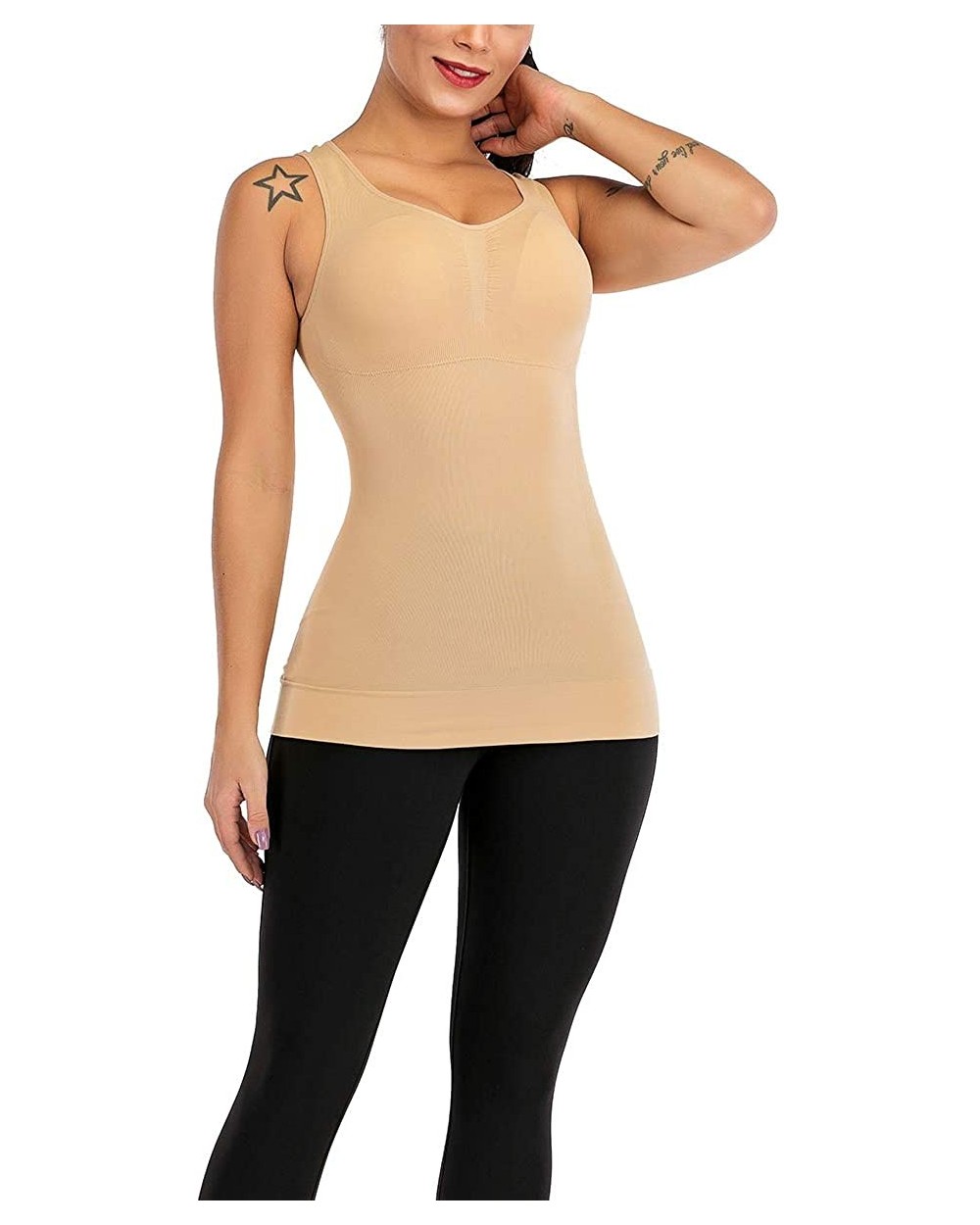 Women's Cami Shaper Tank Top with Built in Bra Removable - Beige - CU1947XLGII $14.48 Shapewear