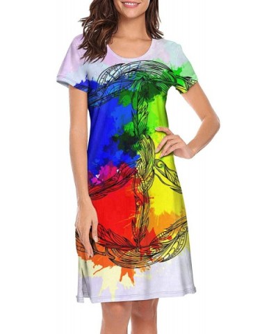 Women's Girls Crazy Nightgowns Nightdress Short Sleeve Sleepwear Cute Sleepdress - Hippie Peace Symbol - CP192YKSNYZ $49.83 N...