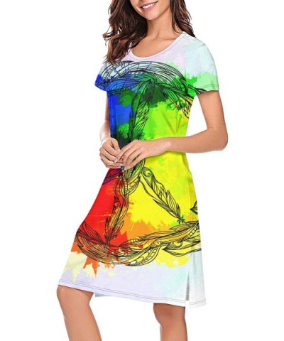 Women's Girls Crazy Nightgowns Nightdress Short Sleeve Sleepwear Cute Sleepdress - Hippie Peace Symbol - CP192YKSNYZ $49.83 N...