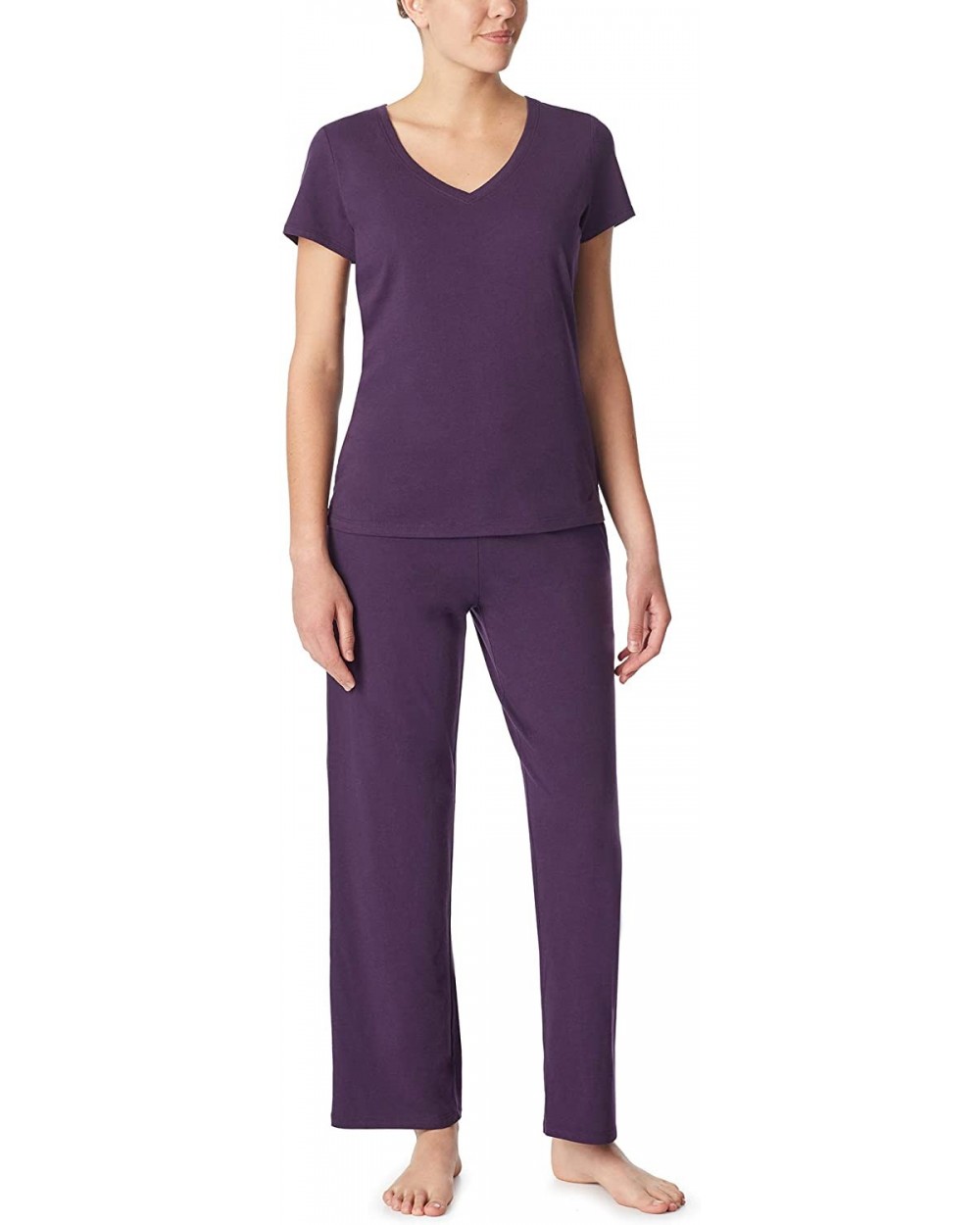 Women's V-Neck Sleep Top- 100% Cotton Jersey - Eggplant - C818UDQY8DC $34.30 Tops