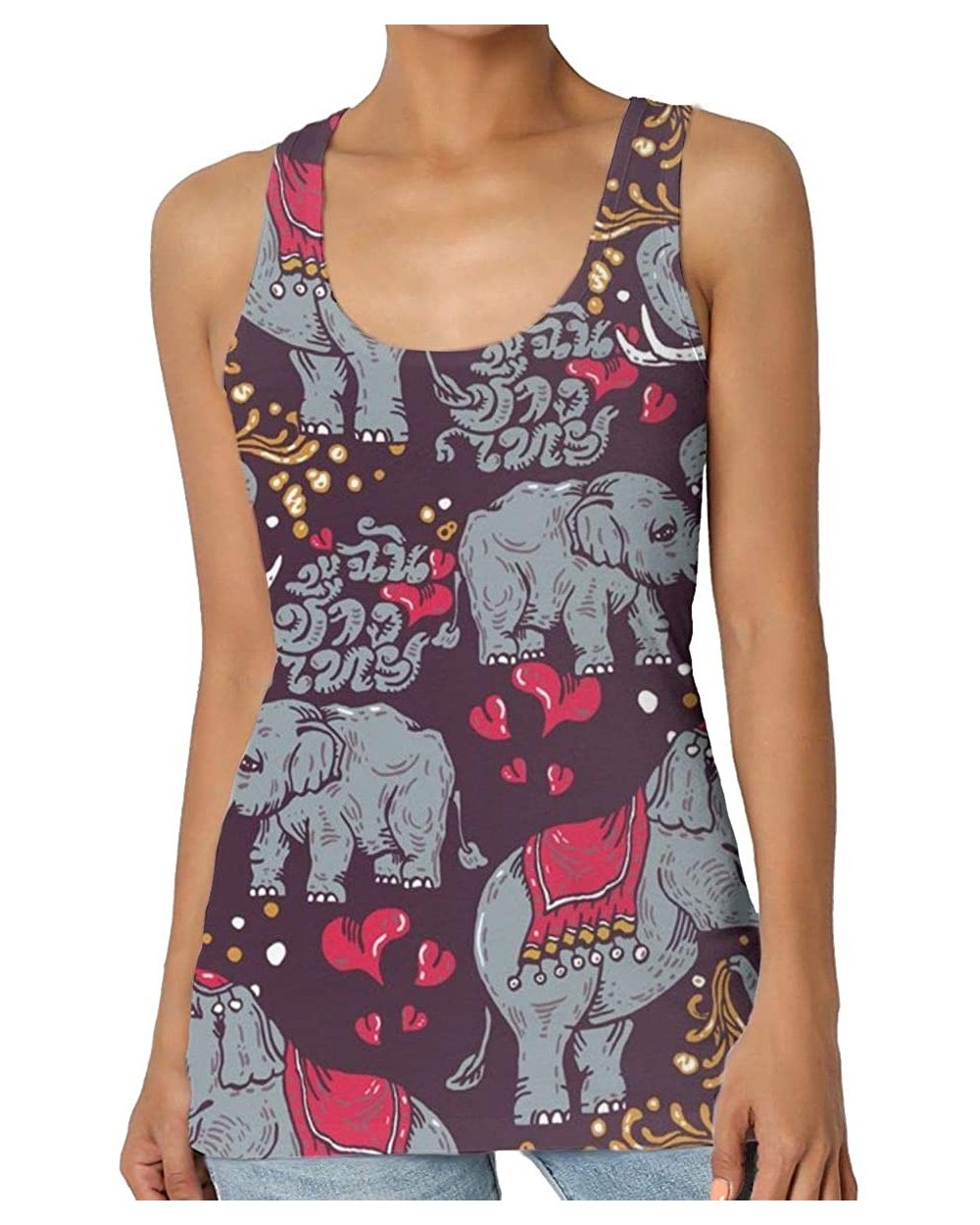 Girl's Indian Ethnic Gray Elephant Red Cloth Love Heart Tank Top Tanktop Women Basic Plain Premium Classic Wide Strap - CX19C...