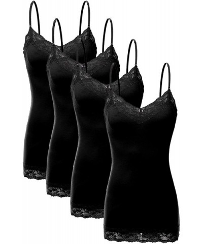 Womens Lace Trim V-Neck Cotton Blend Camisole Tank Top Collection S-3X - 4 Pk (Black) - C718N7NICKN $45.59 Camisoles & Tanks