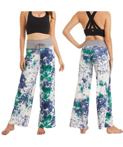Buttery Soft Pajama Pants for Women - Floral Print Drawstring Casual Palazzo Lounge Pants Wide Leg for All Seasons - B-sky Bl...
