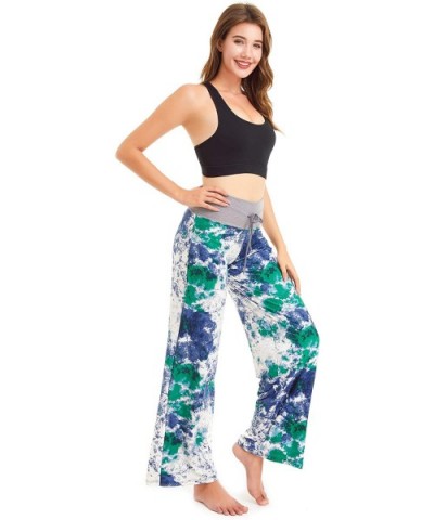 Buttery Soft Pajama Pants for Women - Floral Print Drawstring Casual Palazzo Lounge Pants Wide Leg for All Seasons - B-sky Bl...
