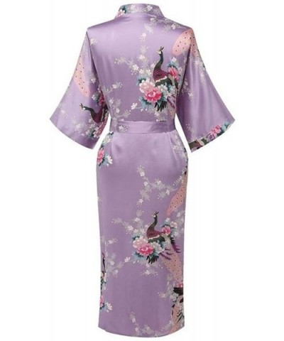 Light Purple Print Flower Women Robe Gown Chinese Traditional Bathrobe Sleepwear Novelty Kimono Dress Short Robe 5 - CV18WAZW...