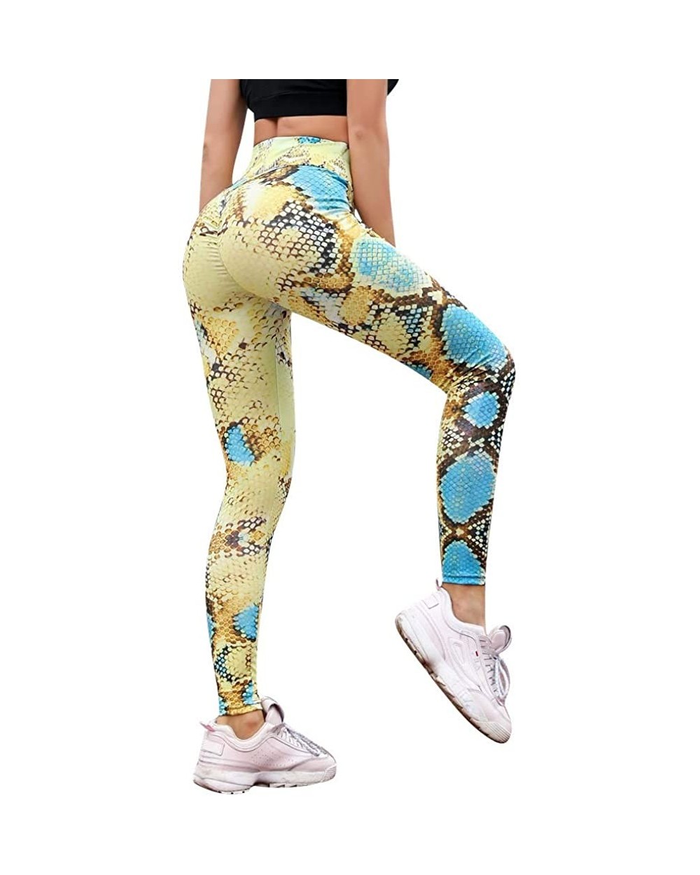 High Waist Yoga Pants Stretch Workout Leggings for Womans Tummy Control Gym Pants - Yellow - C318W22L0AZ $17.41 Tops