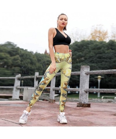 High Waist Yoga Pants Stretch Workout Leggings for Womans Tummy Control Gym Pants - Yellow - C318W22L0AZ $17.41 Tops