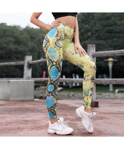 High Waist Yoga Pants Stretch Workout Leggings for Womans Tummy Control Gym Pants - Yellow - C318W22L0AZ $17.41 Tops