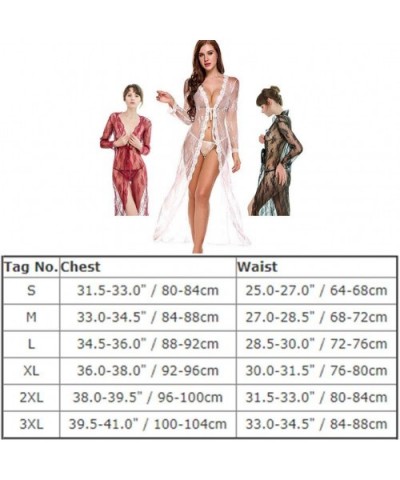 Womens Eyelash Lace Kimono Robe Babydoll Lingerie Sheer Mesh Nightgown Sexy Sleepwear Exotic Pajamas Chemise Nightwear - Wine...