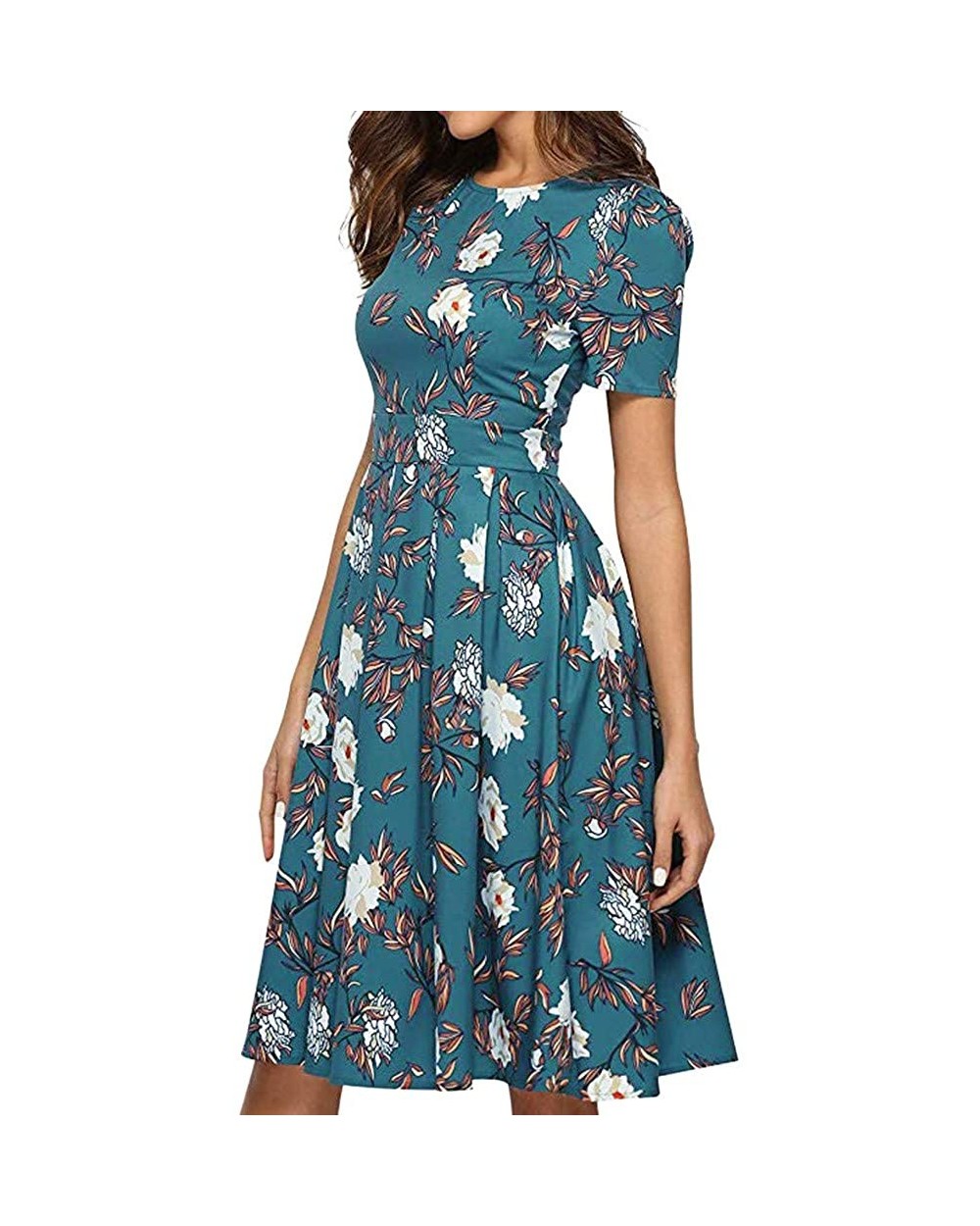 Women Casual Summer Bohemian Rose Print O-Neck Short Sleeve Above Knee A-Line Ruffle Dresses - Green - C218SUSERYM $34.60 Nig...