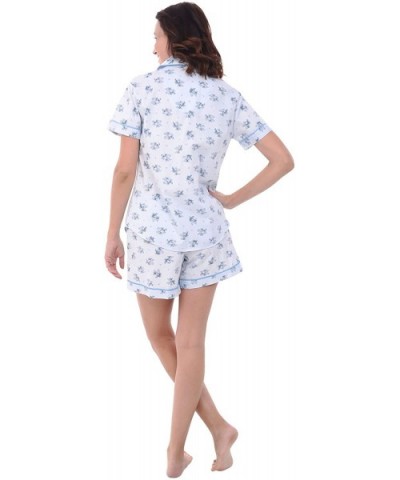 Women's Lightweight Button Down Pajama Set- Short Summer Pjs - Blue Flower Pinstripe With Light Blue Piping - CS12LHHAGS1 $47...