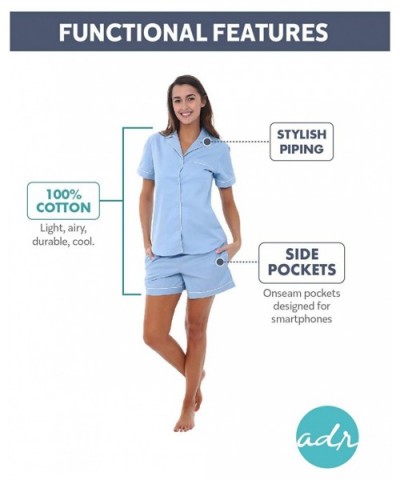 Women's Lightweight Button Down Pajama Set- Short Summer Pjs - Blue Flower Pinstripe With Light Blue Piping - CS12LHHAGS1 $47...