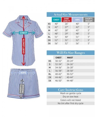 Women's Lightweight Button Down Pajama Set- Short Summer Pjs - Blue Flower Pinstripe With Light Blue Piping - CS12LHHAGS1 $47...