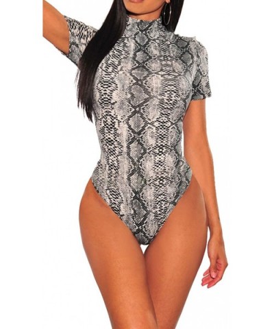 Women Snake Print Short Sleeves/Spaghetti Strap Bodysuit Jumpsuit - Gray Snake - C518RRN6WXE $29.35 Shapewear