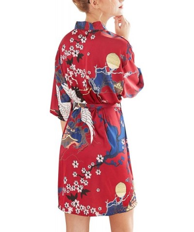 Women's Dressing Gown Kimono Bathrobe Satin Crane Blossoms Robe Bridesmaid Nightwear Pyjamas Nightgown - Red a - CE18R67RTW6 ...