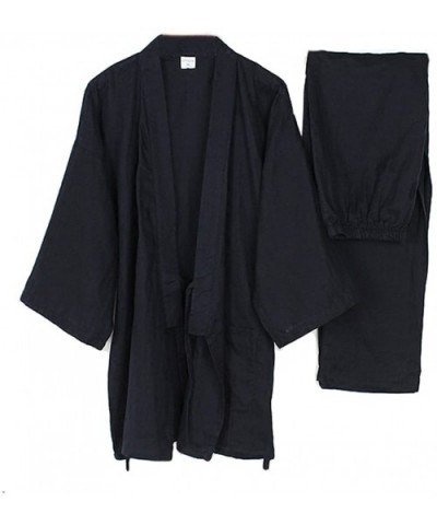 Men's Yukata Robes Kimono Robe Khan Steamed Clothing Pajamas - Black - CR18H5ULZ75 $52.92 Robes