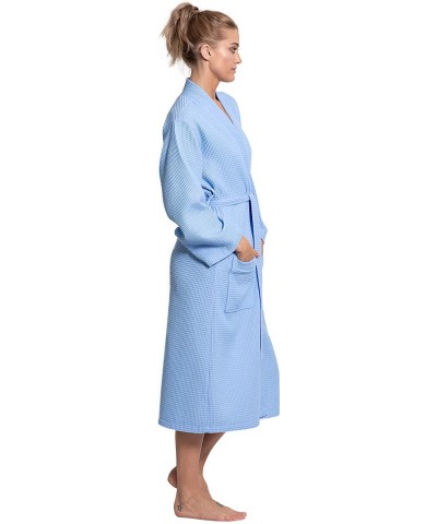 Linen Premium Cotton Blend Lightweight Long Waffle Kimono Bath and Spa Robe - Light Blue - CZ18T8AWSDC $34.85 Robes