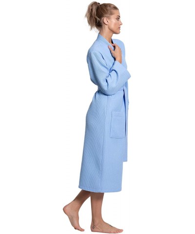 Linen Premium Cotton Blend Lightweight Long Waffle Kimono Bath and Spa Robe - Light Blue - CZ18T8AWSDC $34.85 Robes