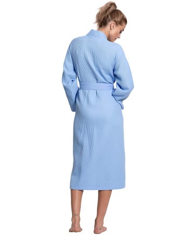 Linen Premium Cotton Blend Lightweight Long Waffle Kimono Bath and Spa Robe - Light Blue - CZ18T8AWSDC $34.85 Robes