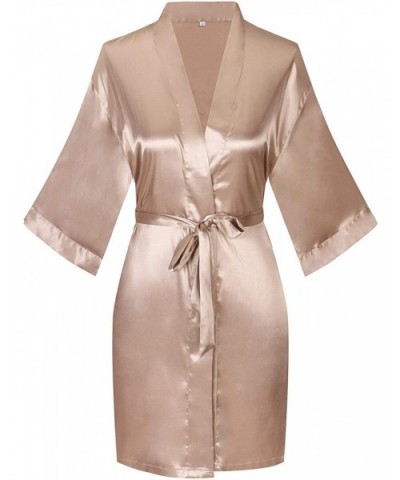 Satin Wedding Robes with Clear Rhinestones-Bride&Bridesmaid Edition Short Kimono - Bridesmaid Khaki - CC184RO0HC5 $21.25 Robes