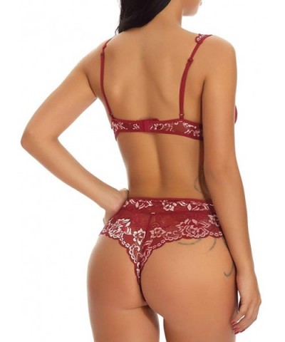 Women Lace Lingerie Underwear Set Lace Sexy Underwear Bra and Briefs Set - Wine - CY18AGQLCXA $17.15 Bras