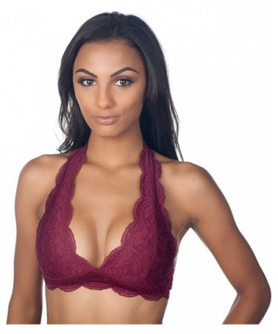 Anemone Lace Halter Top Bralette 3914BR - Burgundy - CB12N2QD3KD $23.94 Bras