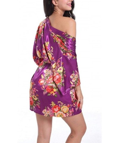 Women Sexy Floral Robes Bride Bridesmaids Short Satin Kimono Bathrobe Sleepwear Dressing Gown for Wedding Party Gift - B-dark...