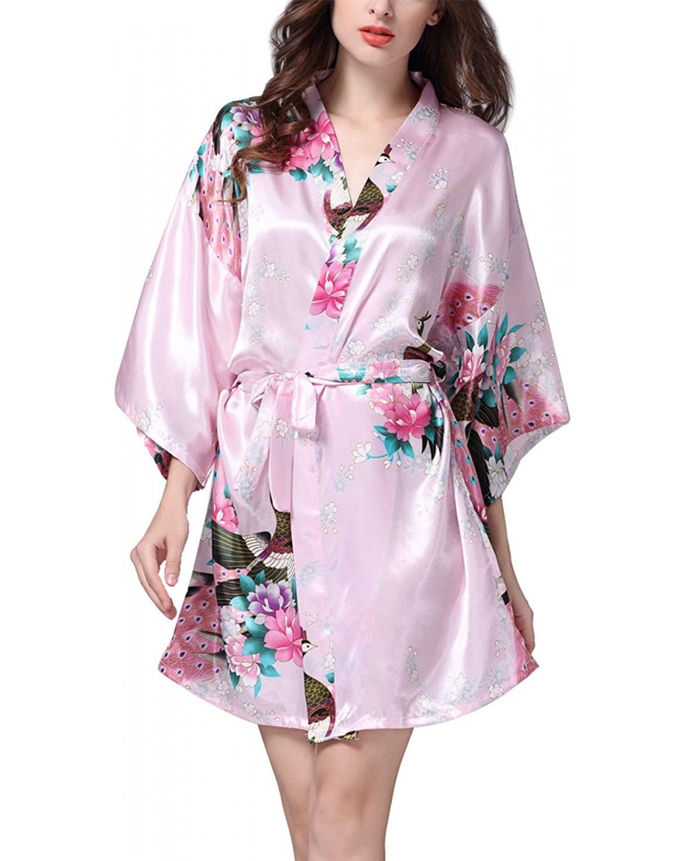 Women Floral Kimono Sleepwear Bridal Dress for Wedding Bridal Party Bridesmaid Robe - Pink - CA18KEDAN53 $31.92 Nightgowns & ...