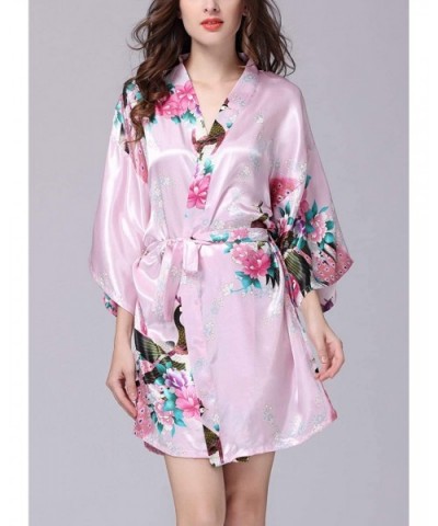 Women Floral Kimono Sleepwear Bridal Dress for Wedding Bridal Party Bridesmaid Robe - Pink - CA18KEDAN53 $31.92 Nightgowns & ...