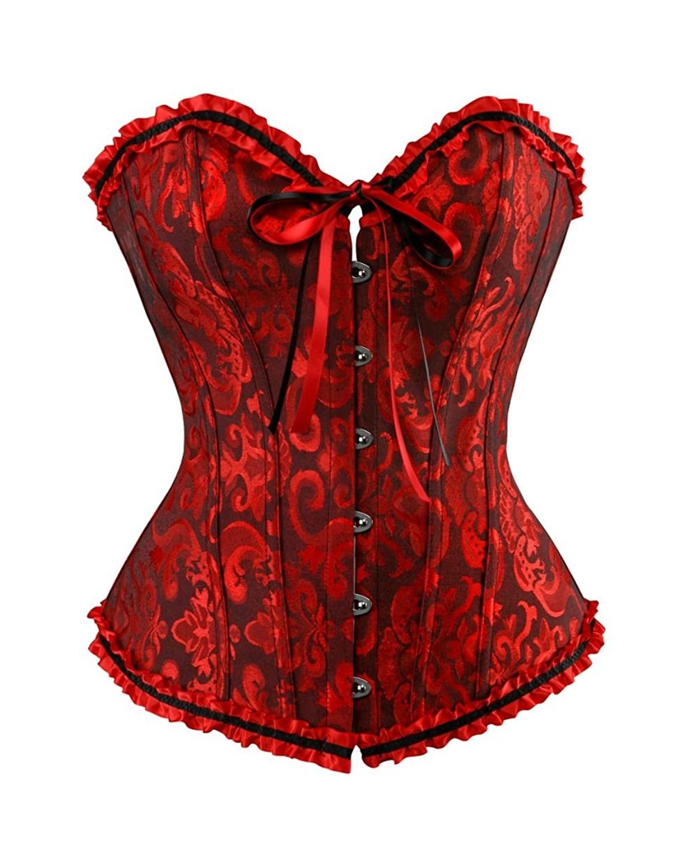 Women's Lace Up Boned Overbust Corset Bustier Bodyshaper Top - Red and Black - CC11VDP4TA9 $29.65 Bustiers & Corsets